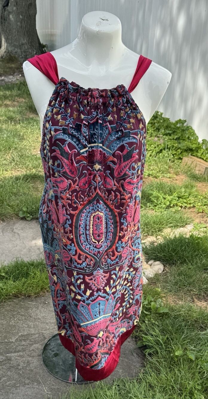 HALE BOB Silk/Rayon Velvet Halter Dress Bohemian Floral Paisley Print Women Sz L